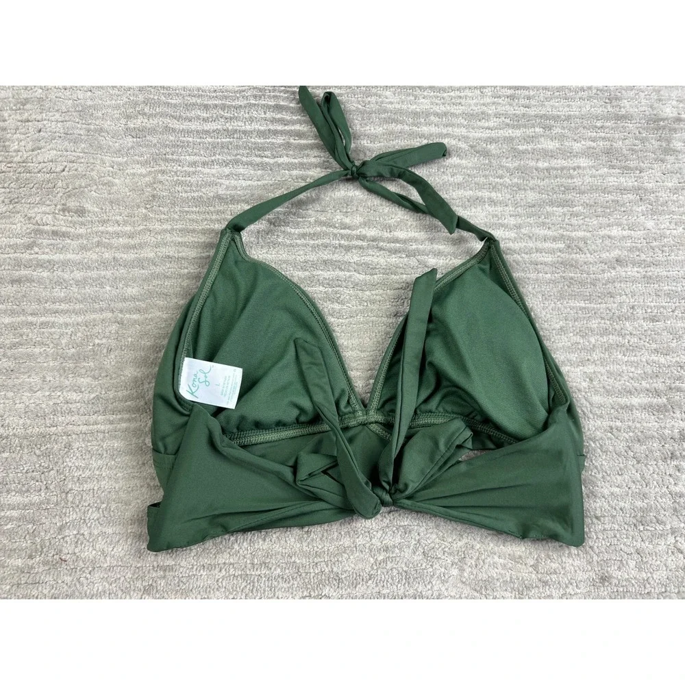 Kona Sol Bikini Top Womens L Olive‎ Green Halter Wrap Front Solid Swimwear